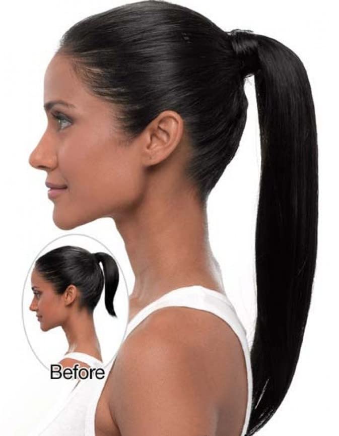Miniatura 5 de 1 extensión de cola de caballo larga y recta, cola de caballo de 22 pulgadas, extensiones de cabello sintético con clip, extensiones de cabello para