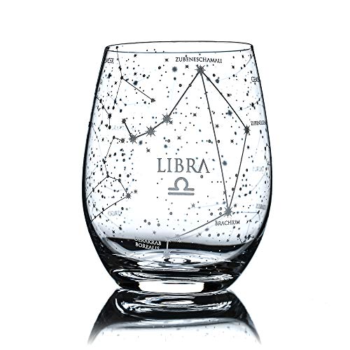 Greenline Goods Libra Stemless Wine Glass Etched Zodiac Libra Gift 15 oz (Single Glass) - Astrology Sign Constellation Tumbler