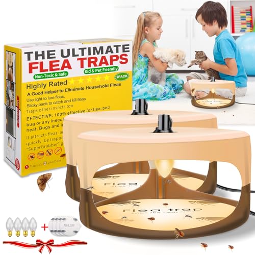 Flea Traps for Inside Your Home,New Bed Bug Trap with Light Refills and Sticky Pads,Electronic Fly Gnat Traps Indoor,Sticky Flea Bombs for Home Indoor(Beige, 2 Pack)