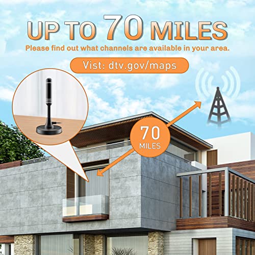 Tv Antenna For Smart Tv Indoor, Digital Hdtv Antenna With Magnetic Base, 10Ft Coax Signal Booster, Long Range Reception & Support 4K 1080P For All Tvs #TOP2