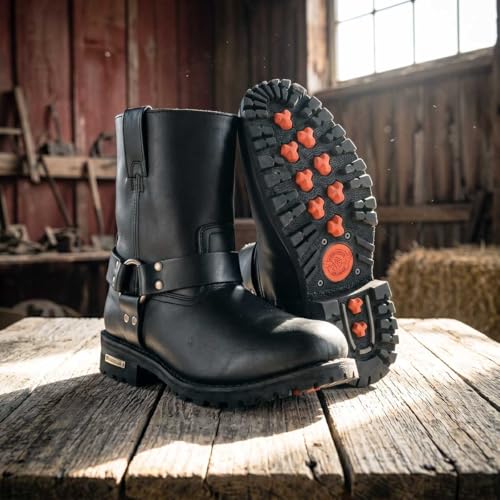 Image of Milwaukee Leather Men's Distressed Gray Leather 11-inch Classic Harness Square Toe Motorcycle Boots MBM9006 | Premium Material, Square Toe, Rider Ready, Durable Everyday Wear