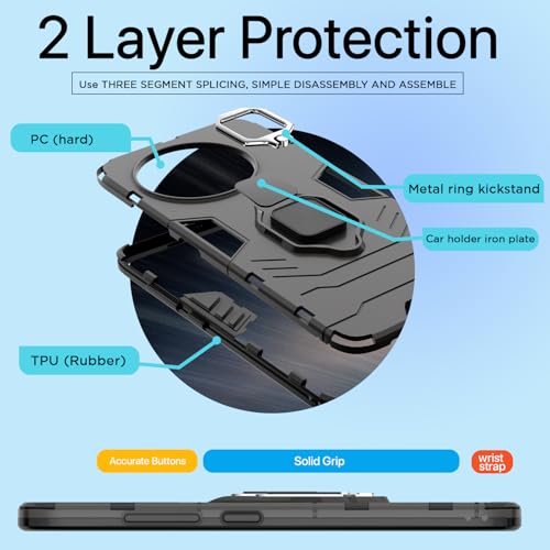 Image of Pikkme D5 Tough Armor Bumper Case | 360 Protection Case | Ring Holder Stand Back Cover for OnePlus 13R 5G (Black)