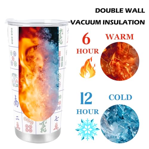 Image of AFRITEE Mahjong Tumbler with Lid and Straw Gifts for 20oz Travel Coffee Cup