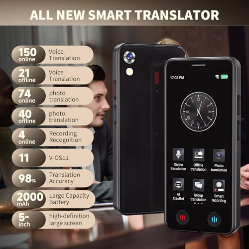 Language Translator Device No WiFi Needed, Instant Pocket AI Translator, traductor de Ingles español, Support 150 Languages Real-TimeVoice Translation, Traductor for Business Travel Study - Image 3