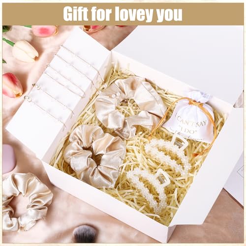 Fingertip WD 48 Pcs Bridesmaid Proposal Gift Jewelry Pouch Including Bridesmaid Bridal Scrunchies Pearl Hair Claw Clips Pearl Necklace Bracelet Earrings Suitable for Wedding by Fingertip WD - Image 4