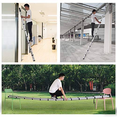 Utiiy Telescoping Ladder, 12.5 FT ONE-Button RETRACTION Aluminum Telescopic Extension Ladder, 300 lbs Rated