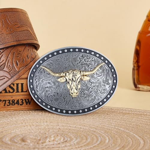 Image of Turquoise Belt Buckle for Men Western Texas Longhorn Bull Rodeo Belt Buckle American Cowboy Chic Gift
