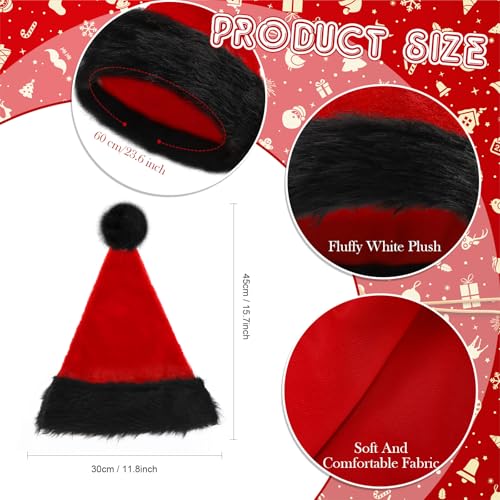 Image of Vicenpal 20 Pcs Santa Hats Bulk for Adults, Red Black, Classic