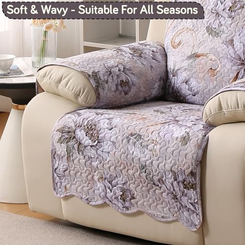 Image of HOKIPO Quilted Recliner Cover Mat for 1 Seater, Dusty Lavender Floral