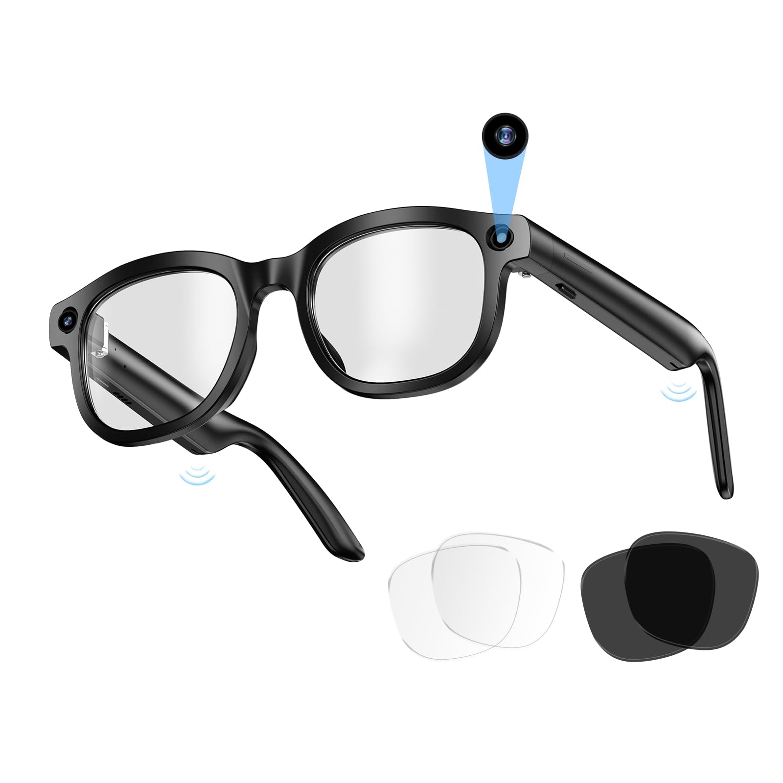 AI Glasses with 8MP Camera, 4K HD Video & Photo Capture, Bluetooth Call&Music, AI Dialogue&Translation, Blue Light Blocking Glasses, Replaceable Sunglasses Lenses Smart Glasses for Travel