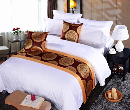 Qcqzpl Bed Runner Hotel Bed Scarf Ke Hotel Bed Towel, Yarn-Dyed Two-Side Bag, Red Festive Bed End, Cushion Cover 50X50, Red Flower Gold #TOP20