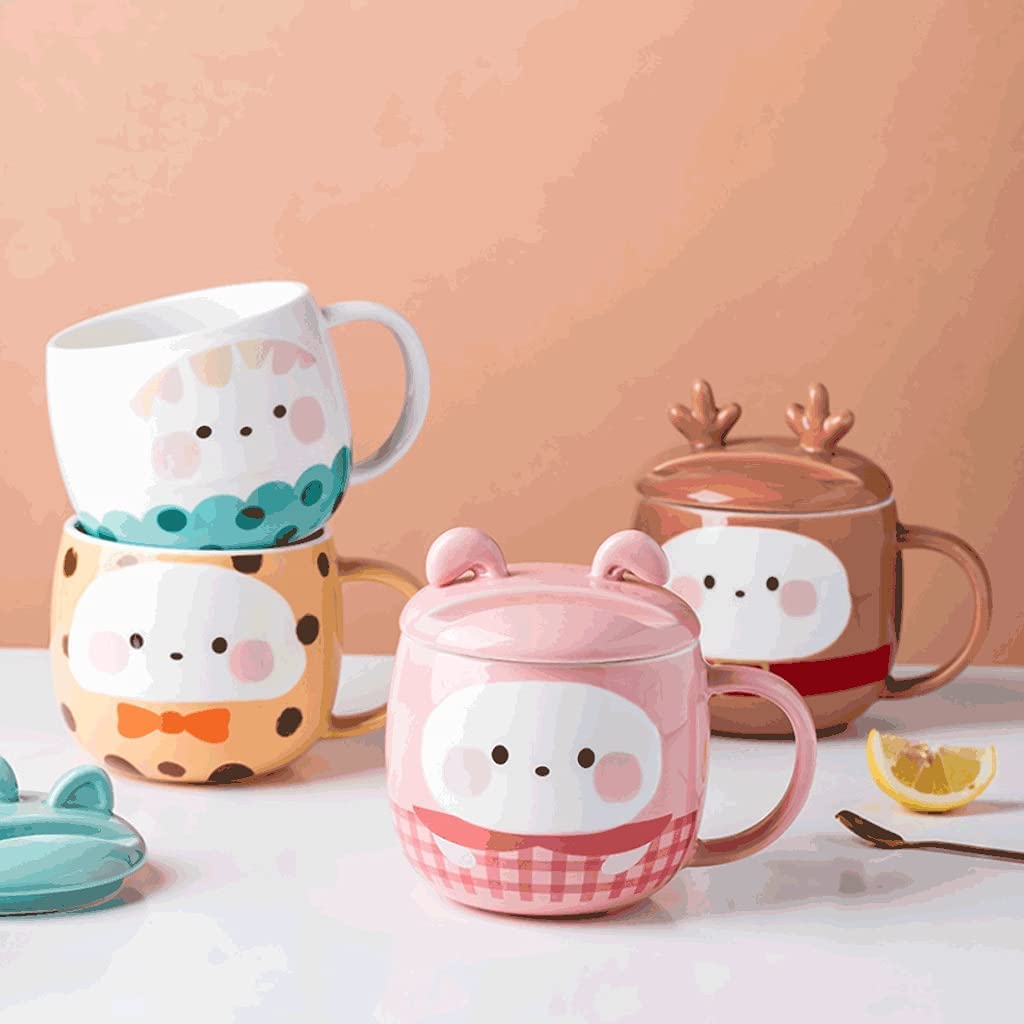 Taza Taza de café Taza de té, Taza de café Taza de café de cerámica con Forma de Animal Lindo con Tapa Taza de café de cerámica Taza Multifuncional apta for microondas Tazas de café con Asas ( Color :