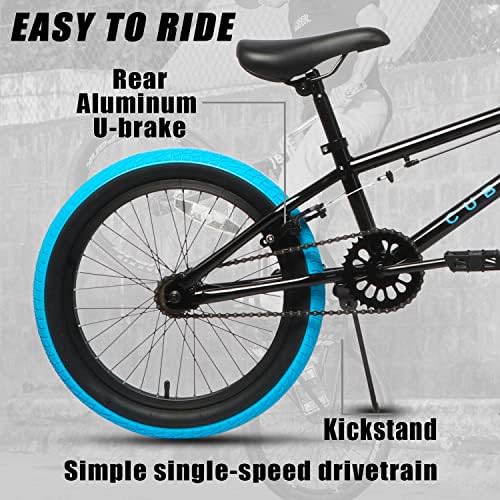 cubsala Freestyle BMX Bike, 18 Inch Kids Bicycle for 5 6 7 8 Years Old Kids and Beginner Level Rider, Black with Blue Tires — view 2