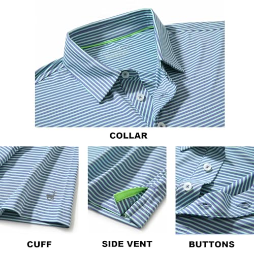 Image of Mens Golf Shirt Moisture Wicking Dry Fit Performance Sport Short Sleeve Striped Golf Polo Shirts for Men
