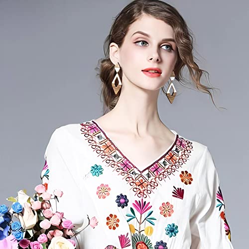 Fiklon Wooden Earrings For Women, Wood Earrings Dangle African Earrings For Black Women Simple Lightweight Resin Drop Long Leaf Geometric Earrings Statement Jewelry (Double Rhomboid-White) #TOP2