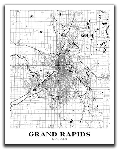 Amazon.com: Grand Rapids, Michigan City Map Wall Art - 11x14" UNFRAMED ...