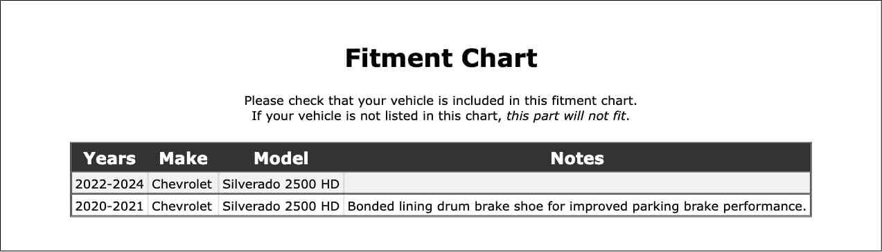 Rear Parking Brake Shoe Compatible With Chevrolet Silverado 2500 HD 2024 2023 2022 2021 2020 P-5311469
