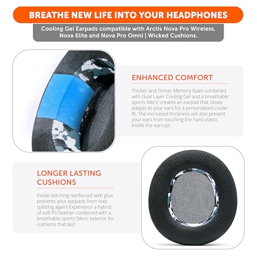 Image of WC Freeze Nova Pro Wireless - Cooling Gel Earpads for Arctis Nova Pro Wireless, Nova Elite & Nova Pro Omni (Doesn't Fit Other Models), by Wicked Cushions, Extra Thick & Comfortable | Snow Camo