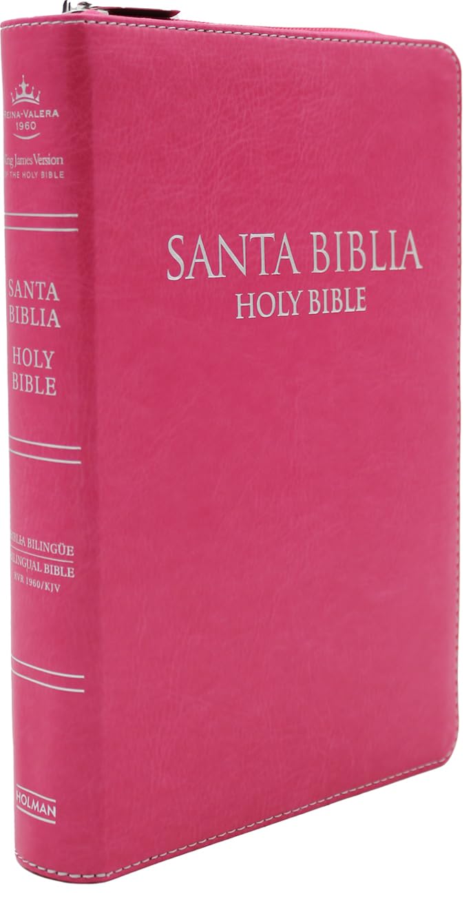 Biblia Bilingüe para Mujeres con Cierre Reina-Valera 1960 con King James Version KJV, imitación piel, fucsia con indice y zipper/ Bilingual Bible with zipper and index Imitation Leather