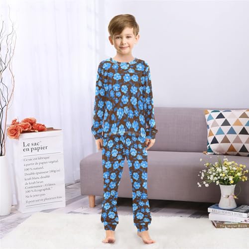 Floral Blue Pattern Print Soft Pajama Set for All Seasons,Breathable Pjs Long Sleeve Sleepwear,Comfy Loungewear 2 Piece Underwear Set 8T4