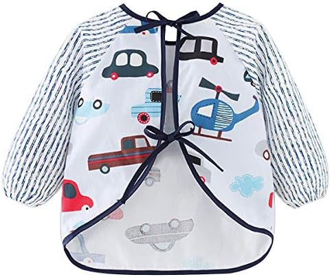 Discoball 3 Pcs Baby Bibs with Sleeves Unisex Baby Dribble Bibs - Waterproof Feeding Bibs Painting Apron Bibs Adjustable Closure with Large Pocket for Infant Toddler 6 Months to 3 Years Old