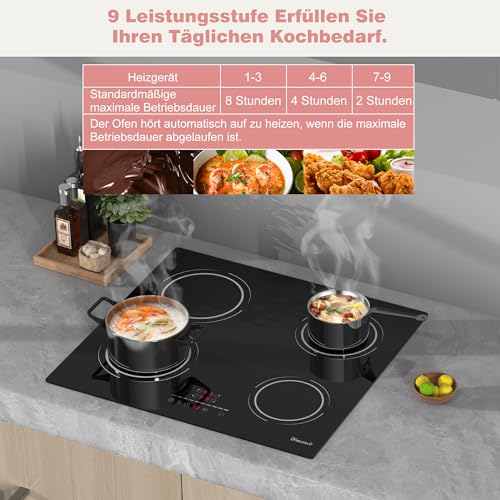 Induktionskochfeld 60 cm mit Flexzone, Autark 4 Platten Einbau Kochfeld Induktion, 6400W...