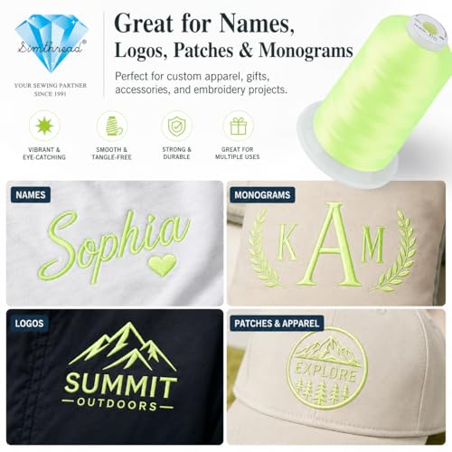Image of Simthread 5000M 40WT Polyester Embroidery Thread, Neon Lemon S121 | 5000M 40WT polyester thread feeds smoothly for machine embroidery, monograms, logos, patches and quilting.