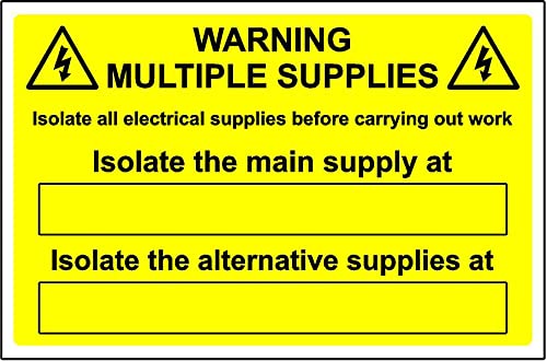 Warning multiple supplies electrical safety labels isolate all electrical supplies sign - Self adhesive sticker 70mm x 50mm (16)