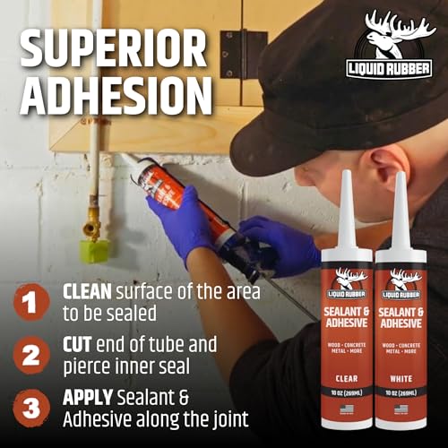 Liquid Rubber Caulk - Hybrid Adhesive and Protective Sealant, White, 1 Pack - Thumbnail 4