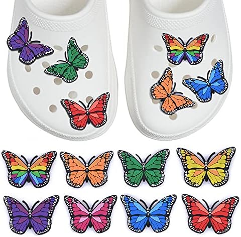 MAZELX 8pcs Butterfly shoe Charms ,cute Butterfly charms for girls