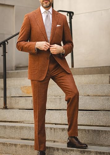 VENNYNG Men's Two-Piece Wedding Dress Suit Work Wear Summer Linen Breathable Jacket Pant Set Slim Fit2