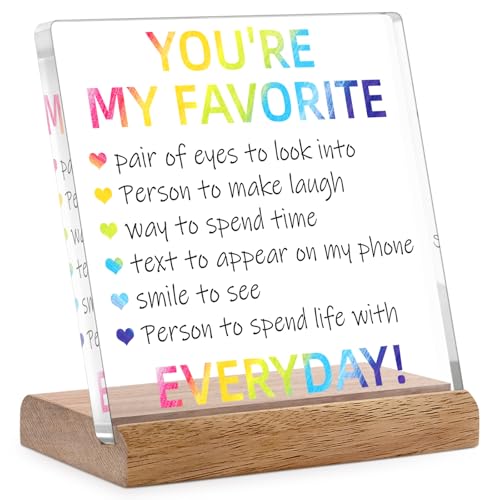 I Love You Gifts for Her Him, Romantic Gifts for Her - Christmas Valentine Day Birthday Anniversary Prensent for Her Lesbian Gay Lgbt Gifts Rainbow Pride I Miss You Colorful Acrylic Plaque Card with Wood Stand