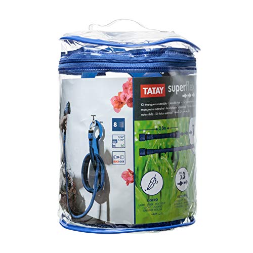 Miniatura 5 de Tatay Kit Manguera Extensible Superflex de 7.5 m, Ligera, Pistola de Riego de 8 Posiciones, Conector Universal, Racor Grifo Hembra 3/4"-1/2" y Colgador de grifo, Azul