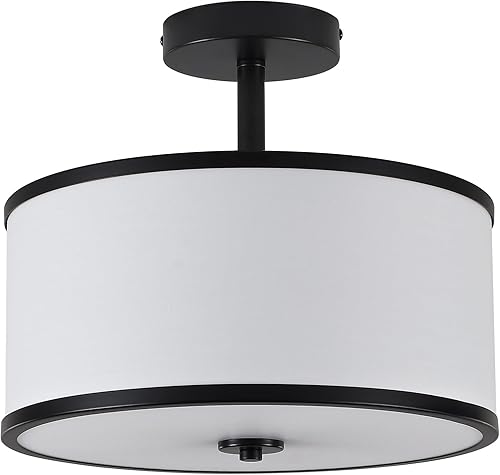 Vista 8 de BUXVRCS Semi Flush Mount Ceiling Light Fixture, 3-Light Drum Lighting Fixtures, Hallway Light Fixture Ceiling Mount with Fabric Shade, Close to