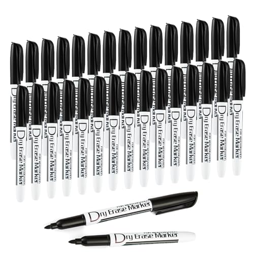 Volcanics Black Dry Erase Markers Low Odor Fine Whiteboard Markers Thin Box of 30