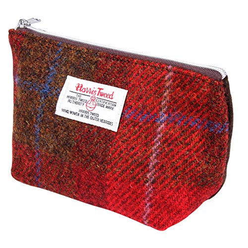 Harris Tweed Kosmetiktasche, kariert, kariert, mit Reißverschluss, Kosmetiktasche, Kosmetiktasche, Make-up-Tasche (rotes Schottenkaro) Cover