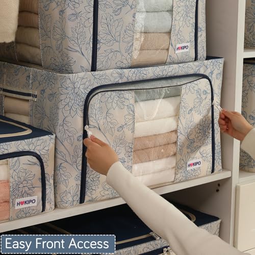 Image of HOKIPO 88L(XL) 600D Oxford Fabric Cloth Organizer for Storage, Blue Blossom Pack of 2 (AR-6487-BLU*2)