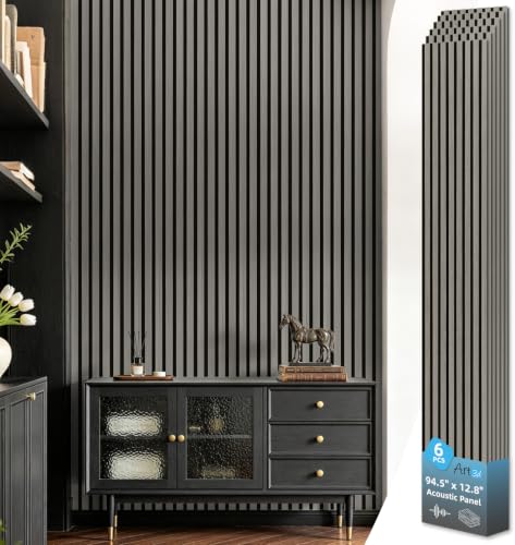 Image of Art3d 6-Piece Wood Acoustic Panels for Noise Reduction, 3D Textured Wall Paneling for Living Room Bedroom TV Background Interior Decor, Grey Oak