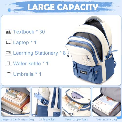 Image of PALAY Girls Backpack School Backpack with Small Zipper Pouch Fashion Blue Nylon with Padded Shoulder Straps & Handle Design Multi Compartment Large for School,Camping,Travel