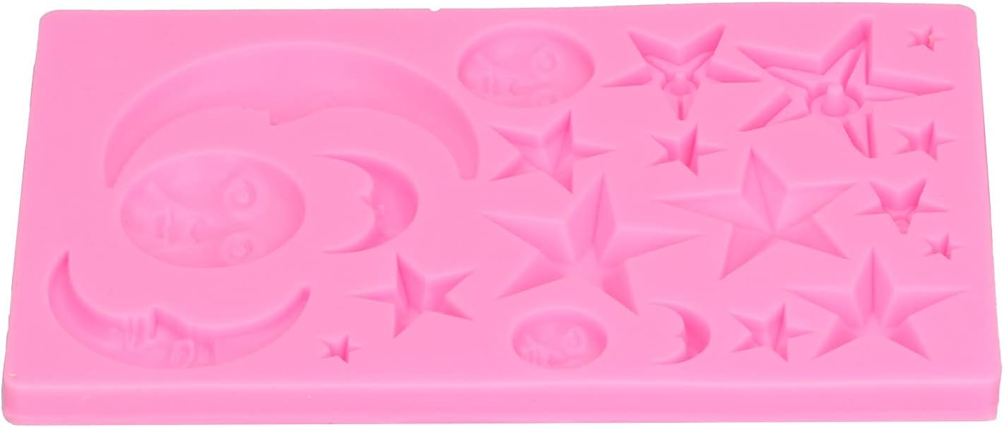 Star Mold, Ice Cream Mould Silicone Mold Star Moon Face Shape Fondant Mold for Bakery for Cake Bread for Home for Mousse Flavored Food(pink)