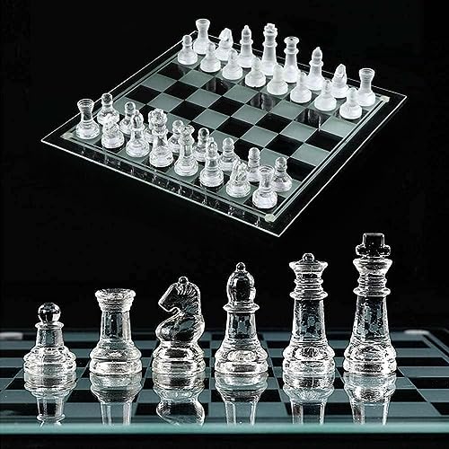 Schachspiel-Set aus feinem Glas, Schachfiguren aus massivem Glas und Schachbrett aus...