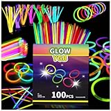 100PCS Glow Sticks Bulk Party Pack, Halloween Glow Sticks For Kids Camping, Glow In The Dark Sticks,8” Glow Party Supplies Bracelets with Connectors