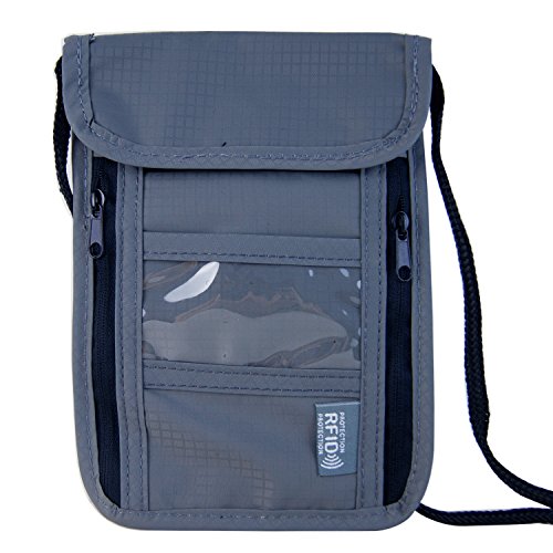 RFID Blocking Passport Holder Neck Pouch Travel Wallet