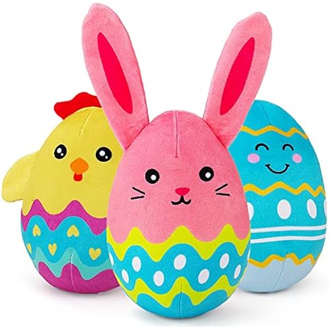 AWOOF Easter Dog Toy 3 Pack Dog Squeaky Toys Easter Egg Dog Toy Crinkle Dog Toys Stuffed Dog Plush Toy Easter Gift with Bunny, Rabbit, Egg Interactive Durable Dog Chew Toy for Large Medium Small Dogs Cover
