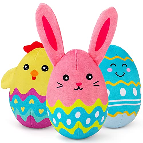 AWOOF Easter Dog Toy 3 Pack Dog Squeaky Toys Easter Egg Dog Toy Crinkle Dog Toys Stuffed Dog Plush Toy Easter Gift with Bunny, Rabbit, Egg Interactive Durable Dog Chew Toy for Large Medium Small Dogs