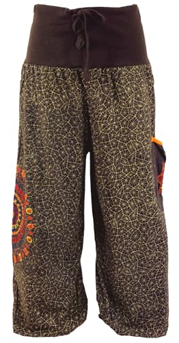 GURU SHOP Weite Pluderhose mit Breitem Bund, Mandalastickerei -...