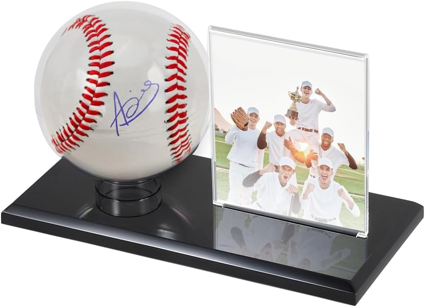 Kalakey Acrylic Baseball Display Case, Baseball Holder Stand for Autographed Baseball & Photo, Clear Baseball Showcase Cube for Collectibles