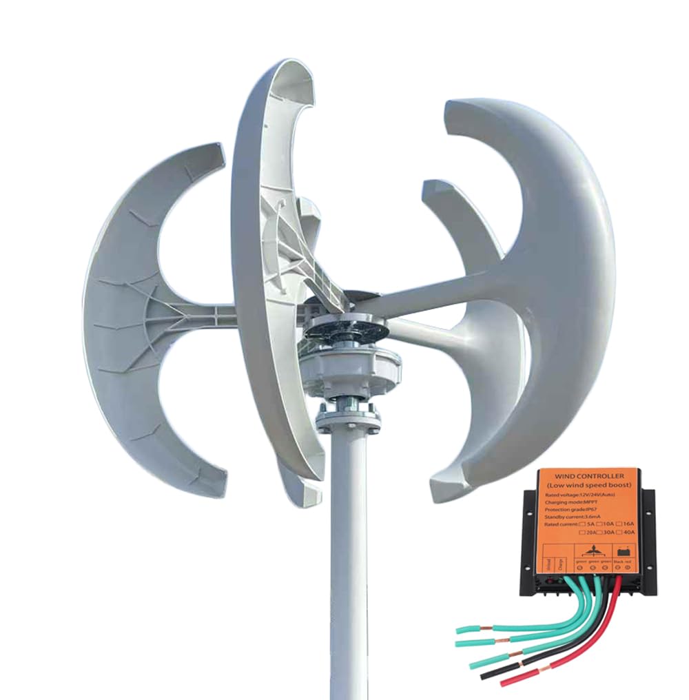 KX-ENERGIE Éoliennes 600W Éolienne Verticale sans Bruit, 5 Pales Lanterne Kit complet éolienne à Lévitation Magnétique 12v 24v Ensemble De Générateurs D'éoliennes avec Contrôleur Mppt pour Maison