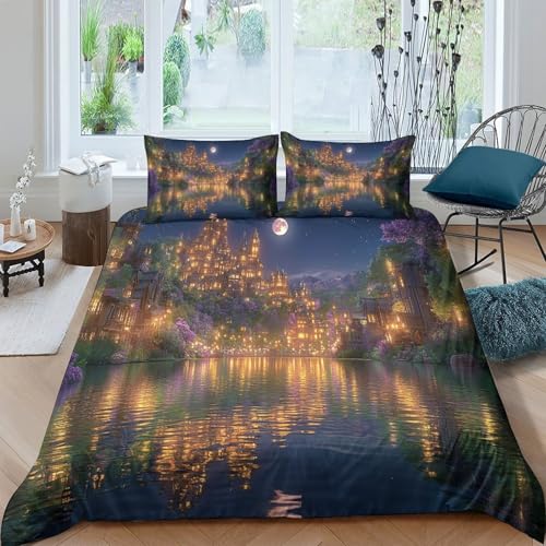Housse de couette château fantastique 3D microfibre entretien facile