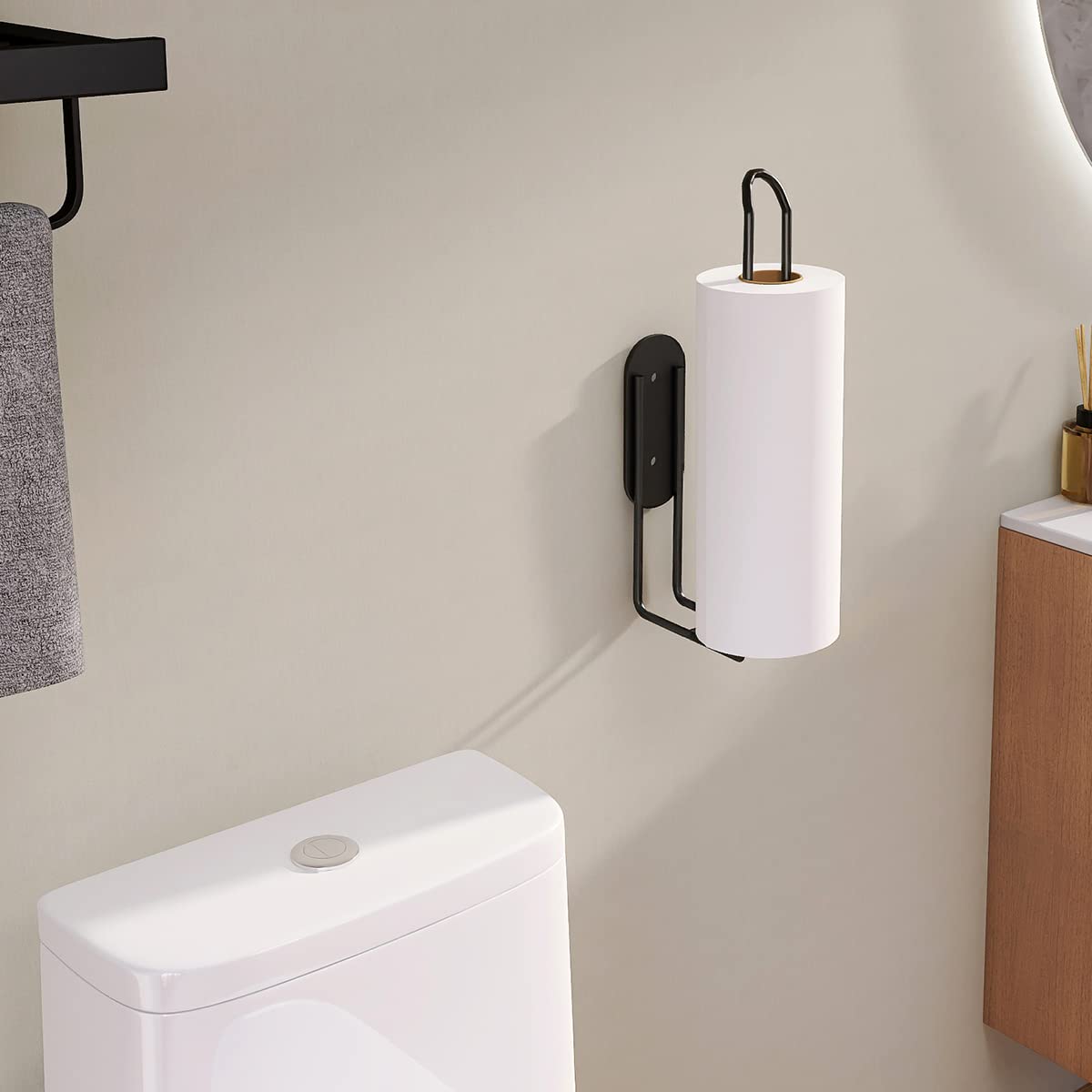 Paper Towel Holder Under Cabinet, H-SPACE 2 Pack Wall Mount Paper Towel for Kitchen, Self-Adhesive and Drilling Paper Towel Bar, Paper Towel Rack, SUS201 Stainless Steel 12.6 inch, Black